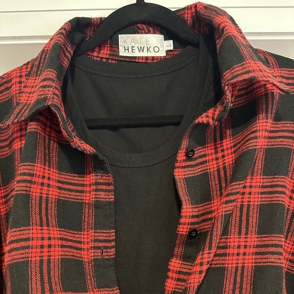 Kate Hewko Black / Red Plaid Long Shirt / Mini Dress w/ attached tank - Size L - Picture 12 of 13